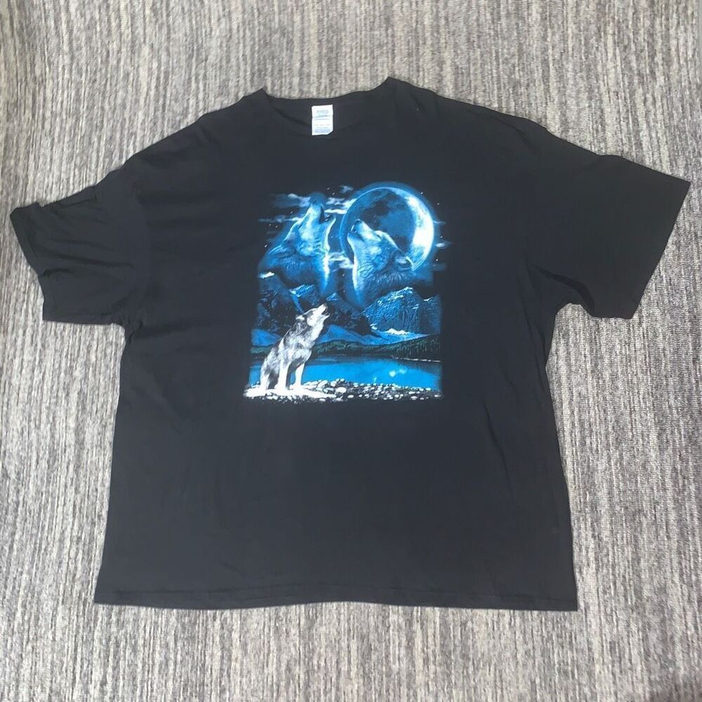 Delta Pro Weight Mens 3XL Graphic‎ T-Shirt Black Wolf Howling Crew Neck Tee